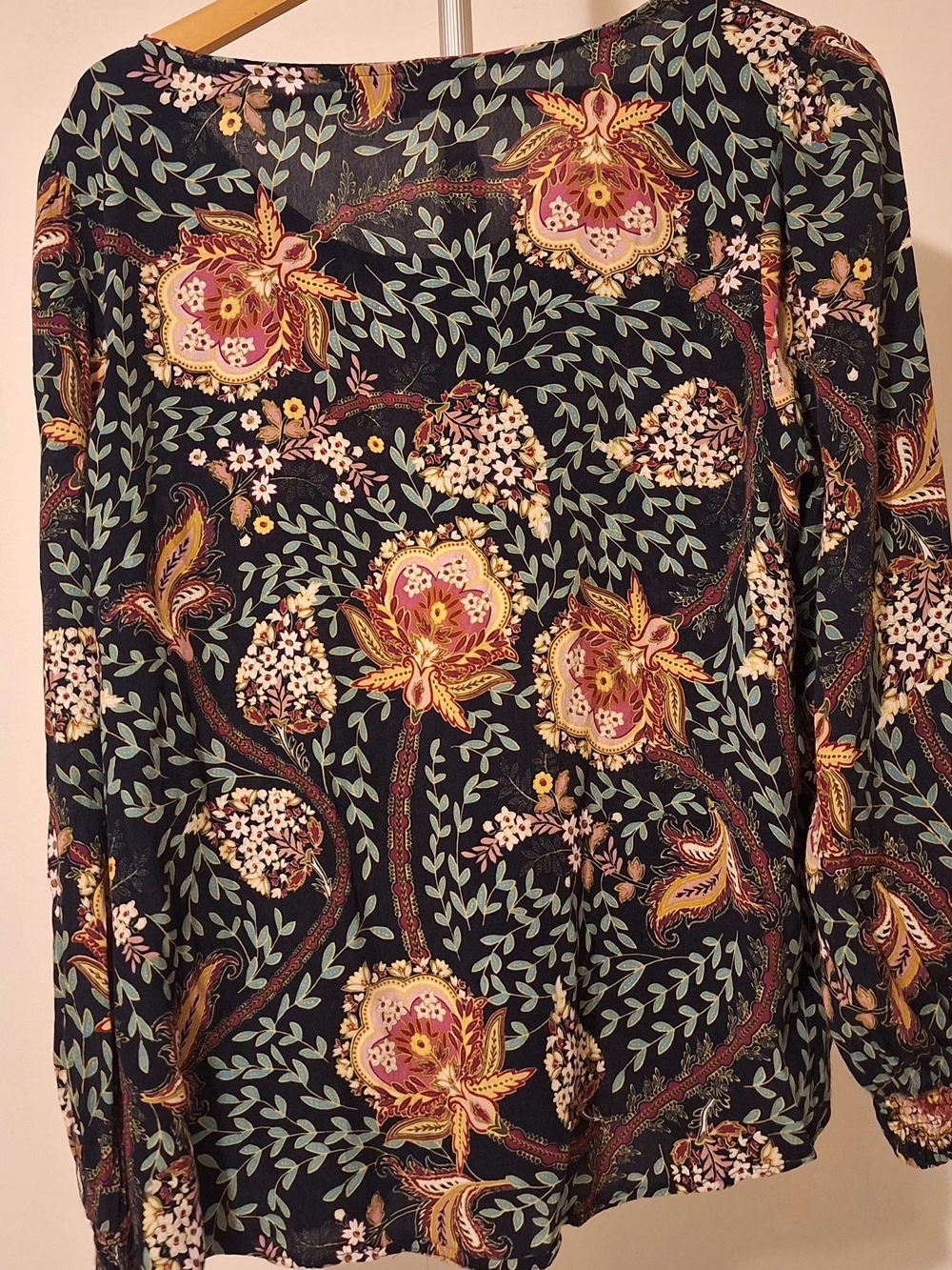 LOFT Navy Floral Paisley Top with Light Blue Leaves - Picture 5 of 6